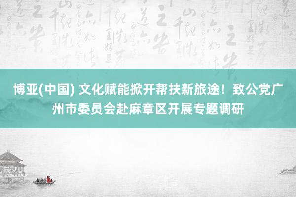博亚(中国) 文化赋能掀开帮扶新旅途！致公党广州市委员会赴麻章区开展专题调研